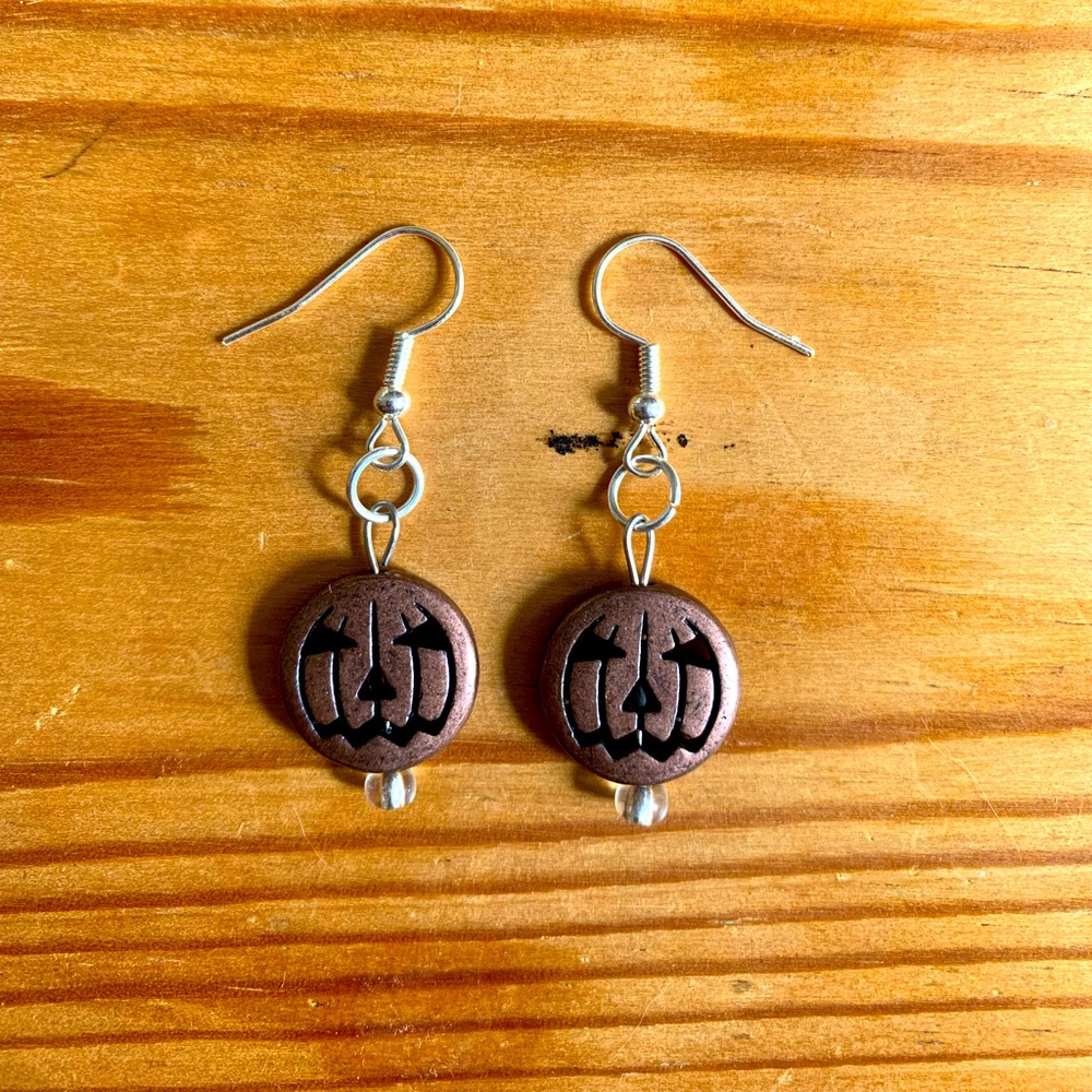 Handmade Brass Halloween Pumpkin Earrings